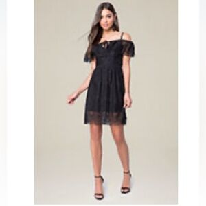 BEBE Lace Off Shoulder Black Dress - XS